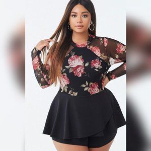 FOREVER 21 NWOT Plus 2X Mesh Floral Mini Skort Romper Black